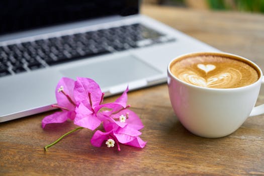 Coffee laptop flower